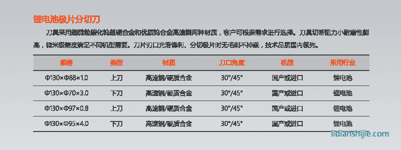 星之際鋰電池極片分切刀φ130性能參數