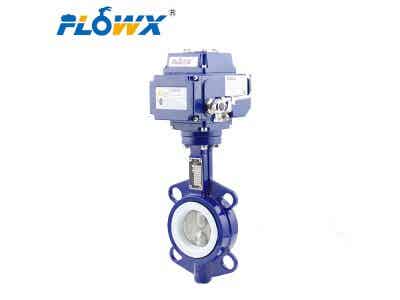 弗雷西 電動(dòng)對(duì)夾蝶閥 鑄鐵蝶閥 PTFE